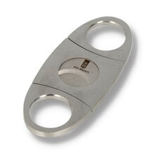 A single dual blade stainless steel cigar cutter with Alec Bradley branding