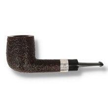 Northern Briars G5 Guinness Rox Cut briar pipe with sterling silver band and black acrylic fishtail stem.