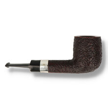 Reverse view of the Northern Briars G5 Guinness Rox Cut pipe showing the rugged rusticated finish and polished silver mount.
