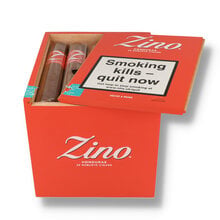 A full box of Zino Honduran Robusto with the lid rested on the side