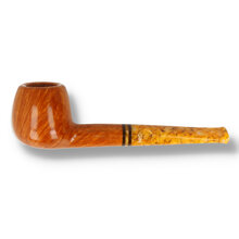 Side profile of the Savinelli Miele 207 highlighting the polished natural briar finish, marbled honey acrylic stem and twin accent rings.