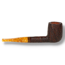 Left-side view of the Savinelli Miele Rustic 111 KS Billiard pipe highlighting the deep rustic finish, tall bowl and honey-coloured acrylic mouthpiece.