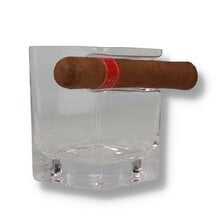 Drinking glass with cutout showing a cigar rested inside