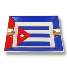 AS24 ceramic cigar ashtray featuring the Cuban flag design with two gold-finished cigar rests.