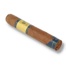 Macanudo Emissary France Robusto single loose cigar with blue and gold Emissary band and France foot band displayed on a white background.