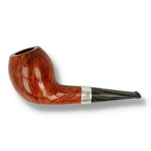 Northern Briars G4 Devil's Anse Premier NB-286 smooth briar pipe showing left profile with sterling silver band and black vulcanite stem.