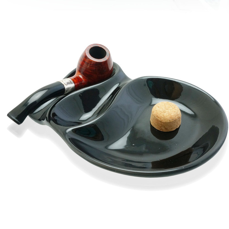 Black Ceramic Pipe Rest & Double Cigar Ashtray - Perfect For Patio & Outdoor Use